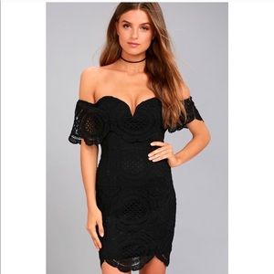 SALE! NWT Lulu’s Off the Shoulder Black Lace Dress